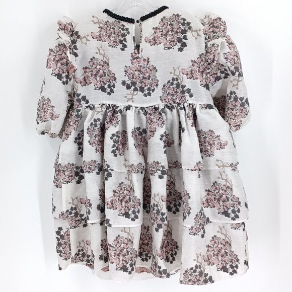 SISTER JANE M Dream Pink Black Floral Jacquard Ruffle Dress Mini Tiered Lux Puff - Picture 7 of 15